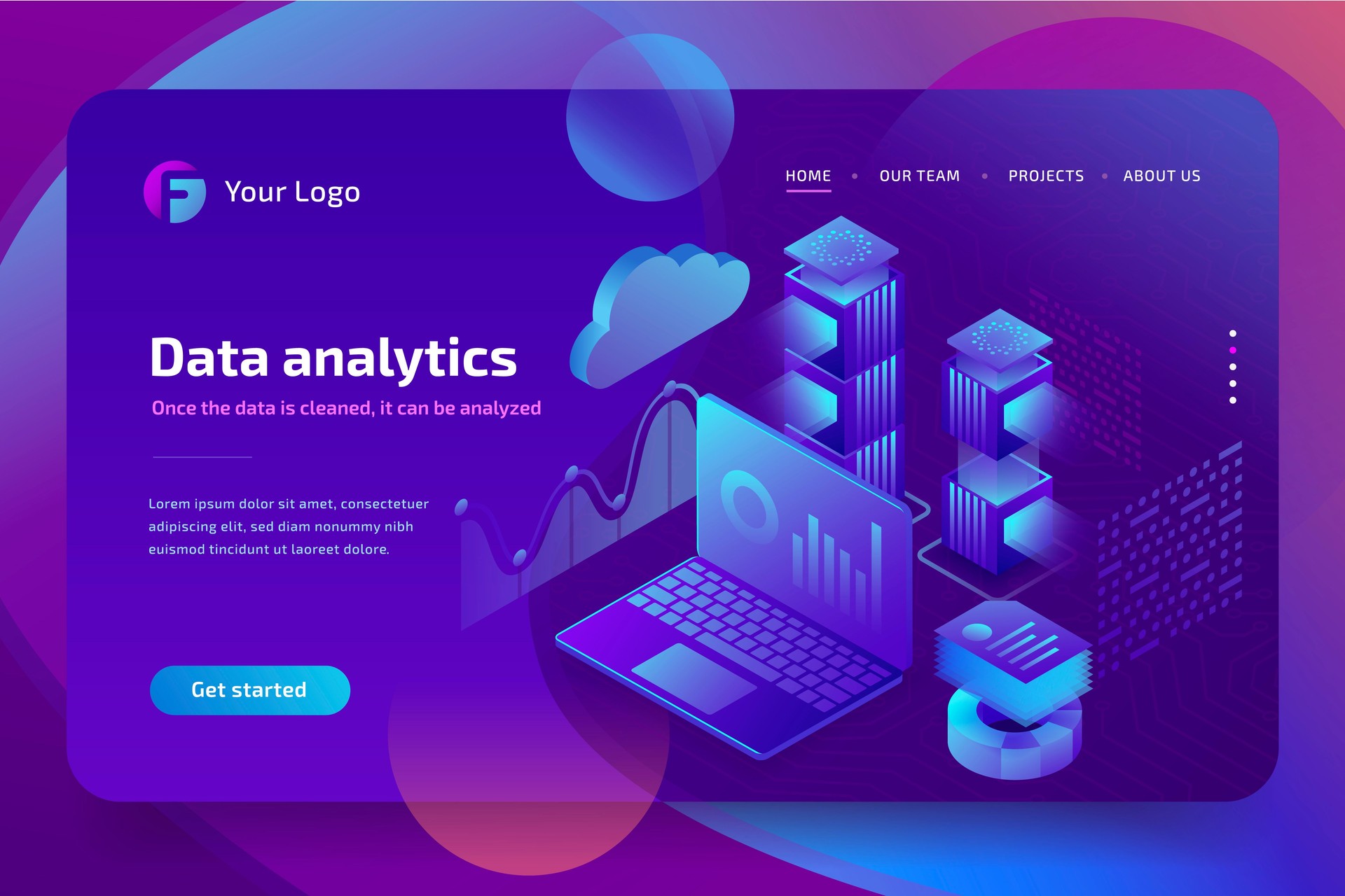 Concept business analytics of data financial graphs or diagrams, landing page template. Financial review with laptop. 3d isometric illustration.